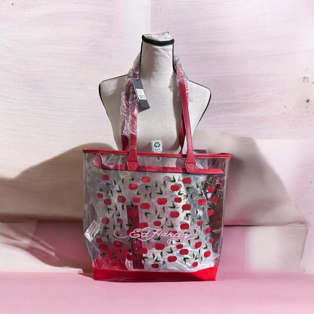 Ed Hardy Red Cherries Clear PVC Tote Bag One Size NWT